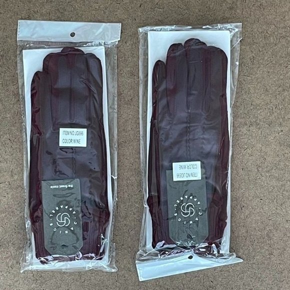 WOMENS SOLID BURGUNDY WINE FAUX LEATHER SCREEN - TOUCH GLOVES - NWT - OS - Picture 5 of 5